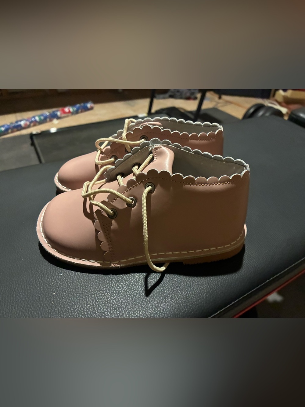 L'Amour Georgie dusty Pink Scalloped Lace-Up Kids Boots
